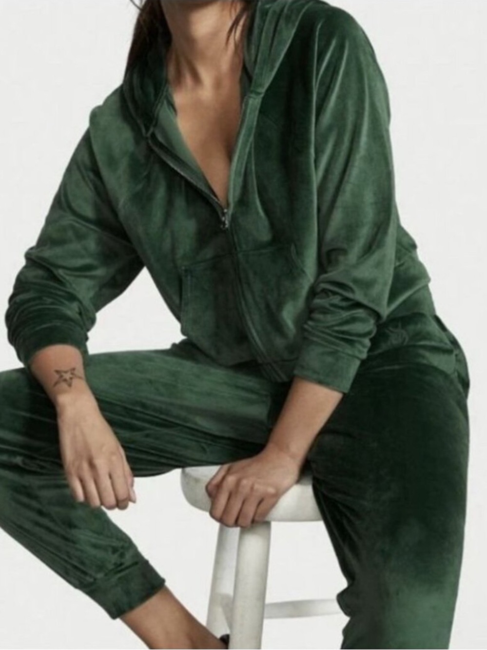 Green Velour Zip-Up Hoodie & Jogger Set